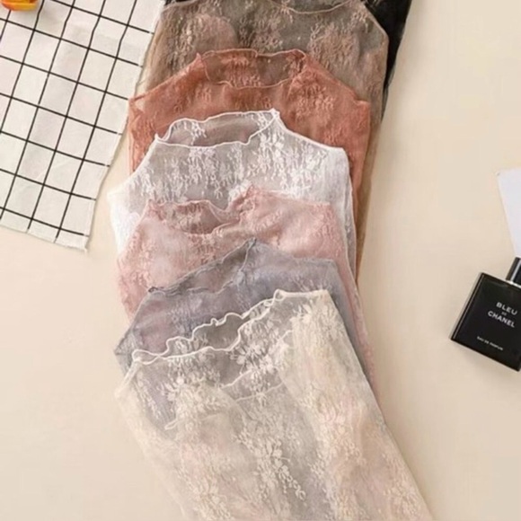 Lace Mesh Sheer Mock Top Floral Layering Stretchy Black NEW - Picture 4 of 4